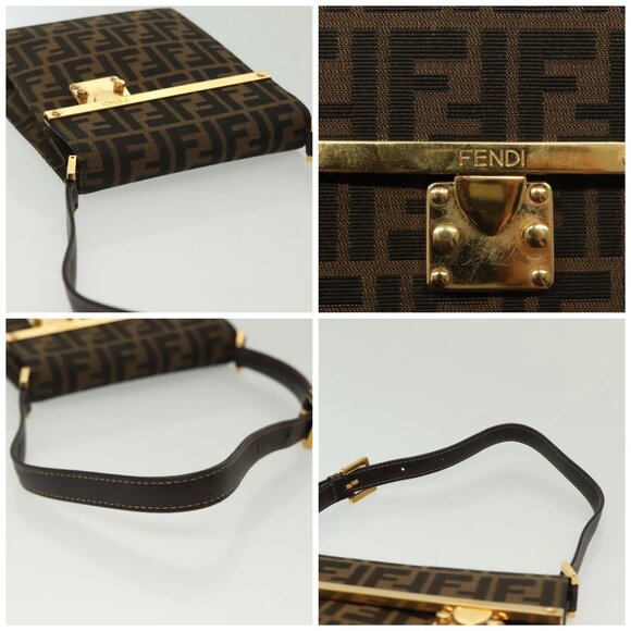 FENDI Zucca Canvas Shoulder Bag Black Brown Auth 129768 - Picture 16 of 16